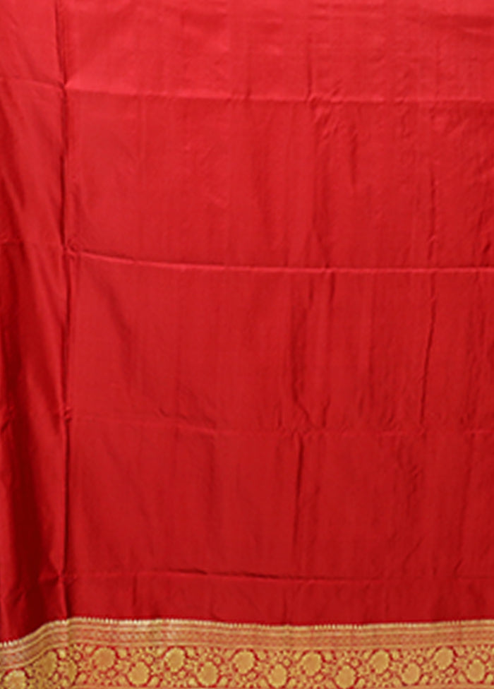 Red Handloom Banarasi Pure Silk Saree With Blouse Piece