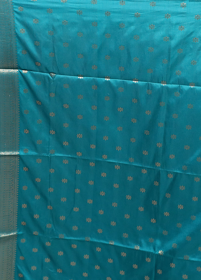 Blue Dupion Silk Saree With Blouse Piece