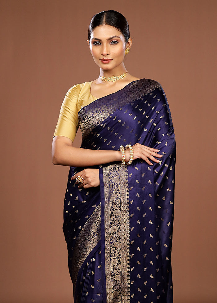Blue Dupion Silk Saree With Blouse Piece
