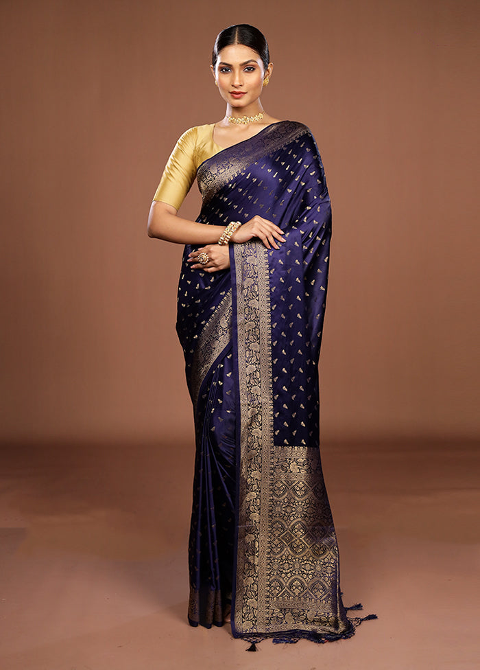 Blue Dupion Silk Saree With Blouse Piece