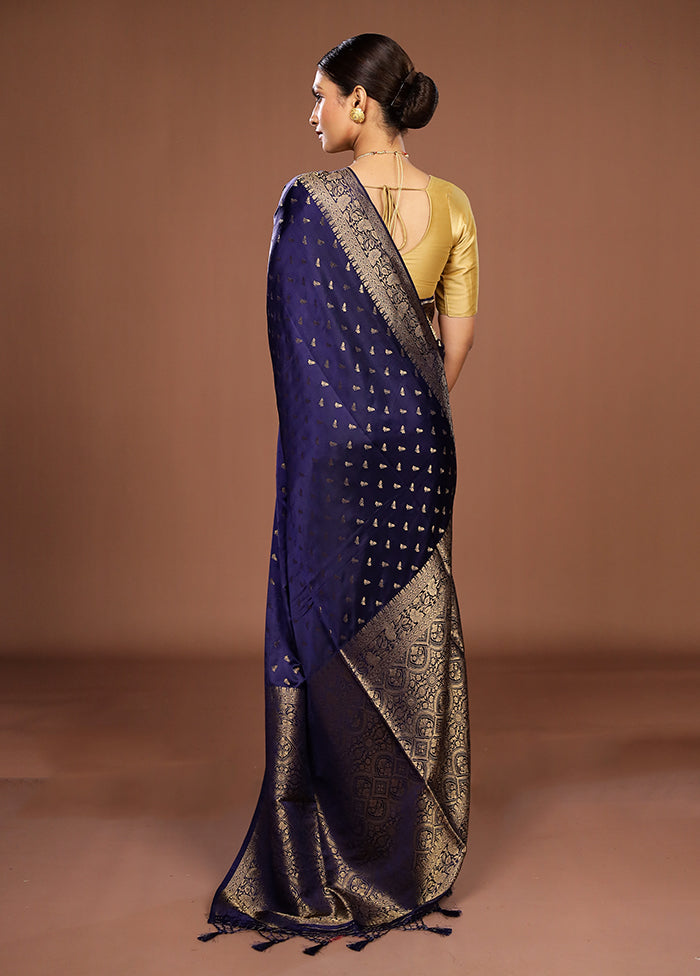 Blue Dupion Silk Saree With Blouse Piece
