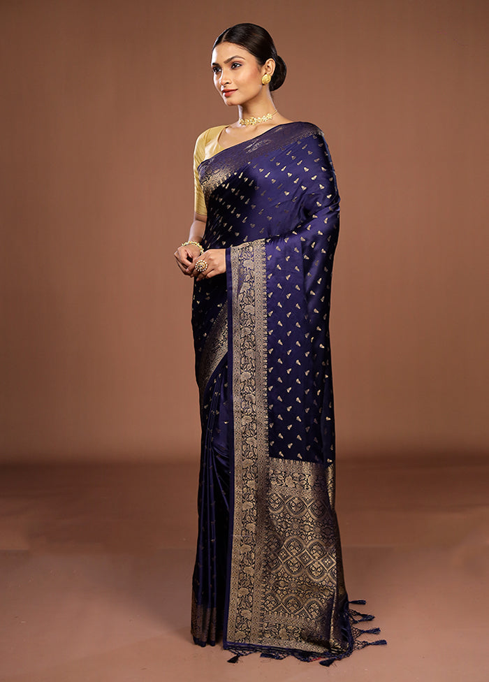 Blue Dupion Silk Saree With Blouse Piece