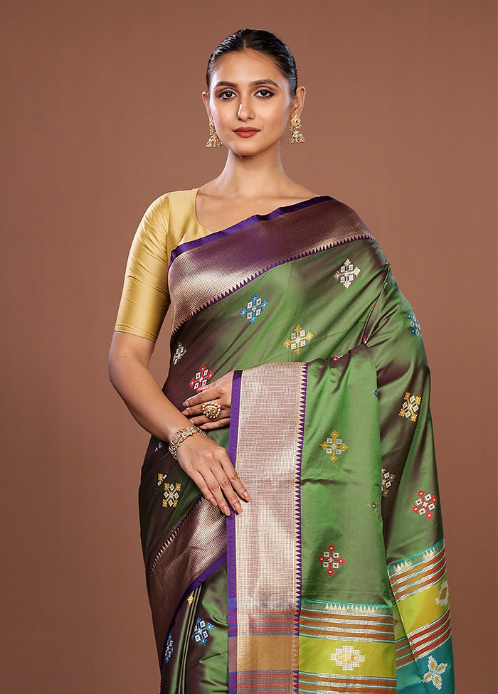 Green Dupion Silk Saree With Blouse Piece