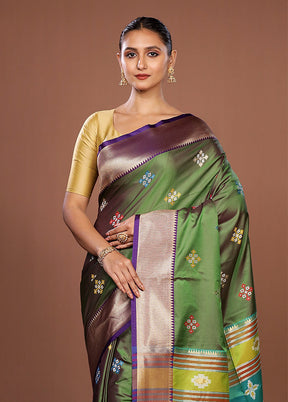Green Dupion Silk Saree With Blouse Piece
