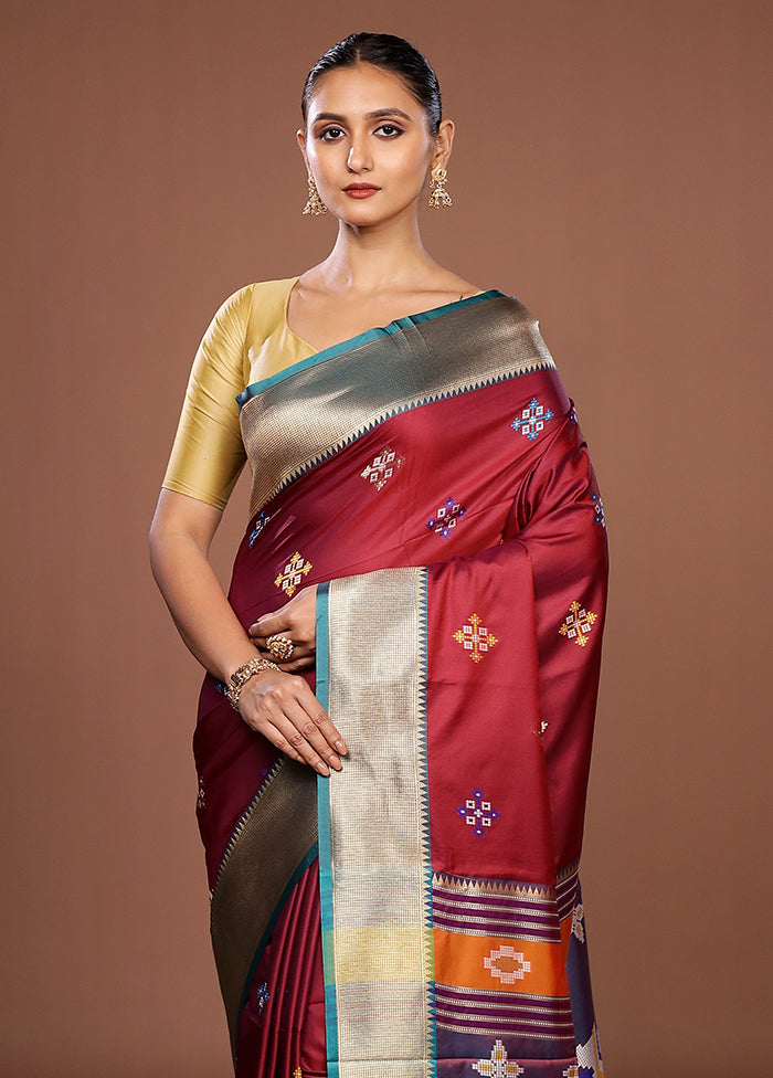Maroon Dupion Silk Saree With Blouse Piece