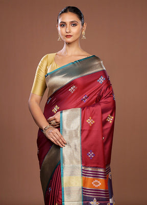 Maroon Dupion Silk Saree With Blouse Piece