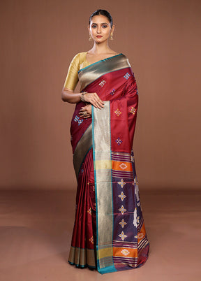 Maroon Dupion Silk Saree With Blouse Piece