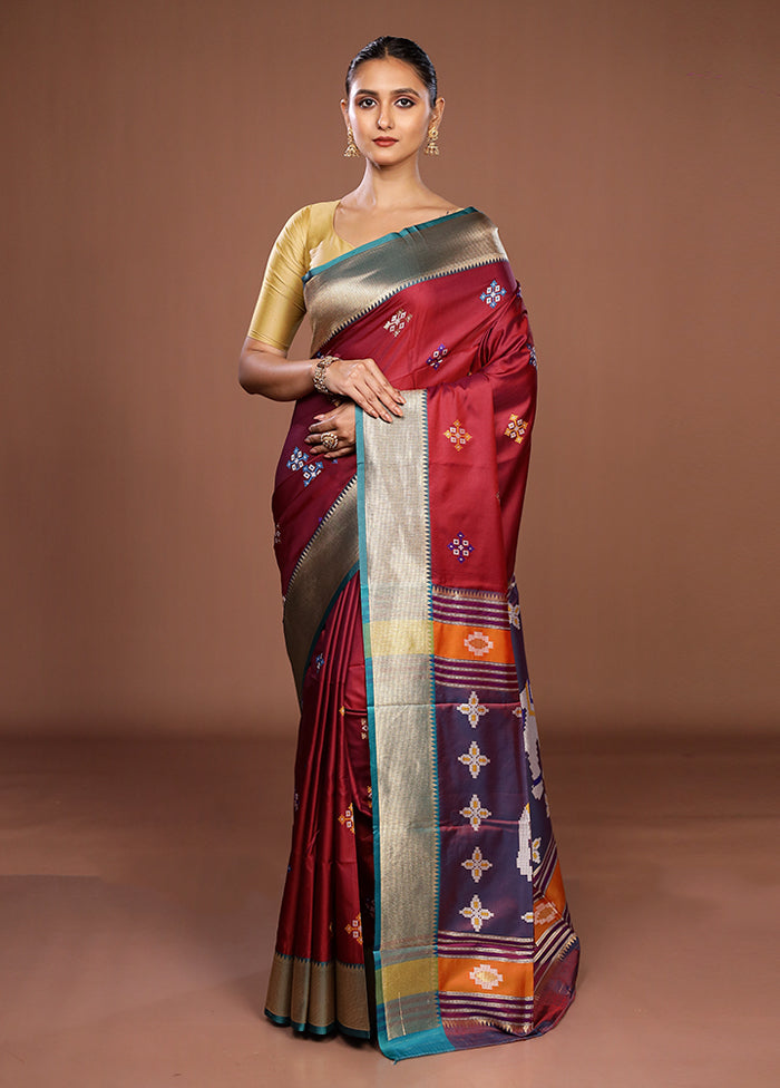 Maroon Dupion Silk Saree With Blouse Piece