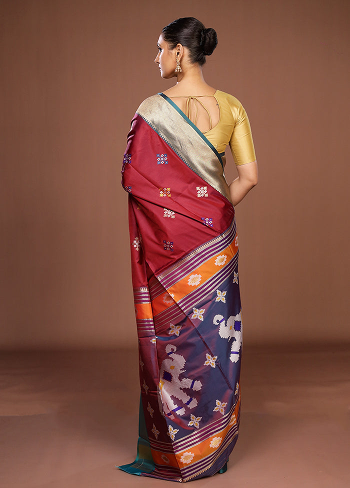 Maroon Dupion Silk Saree With Blouse Piece