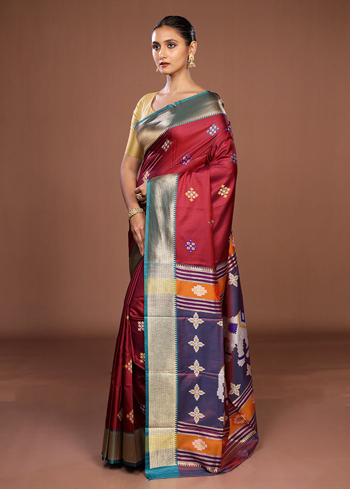 Maroon Dupion Silk Saree With Blouse Piece