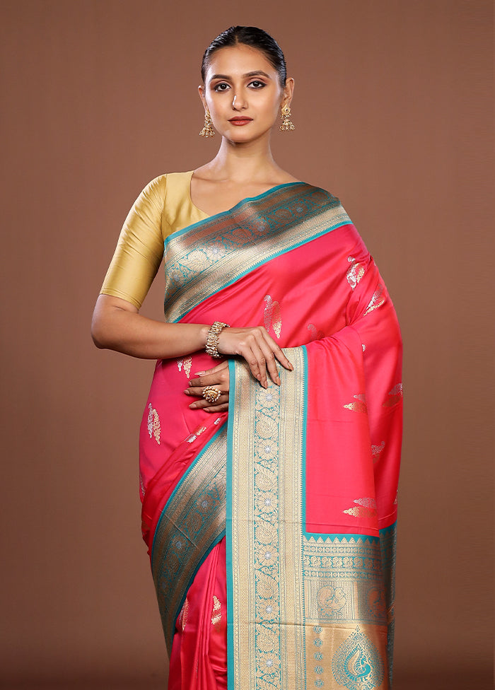 Pink Dupion Silk Saree With Blouse Piece
