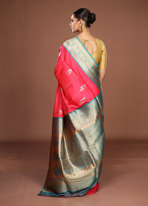 Pink Dupion Silk Saree With Blouse Piece