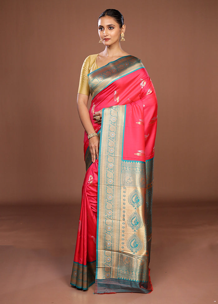 Pink Dupion Silk Saree With Blouse Piece