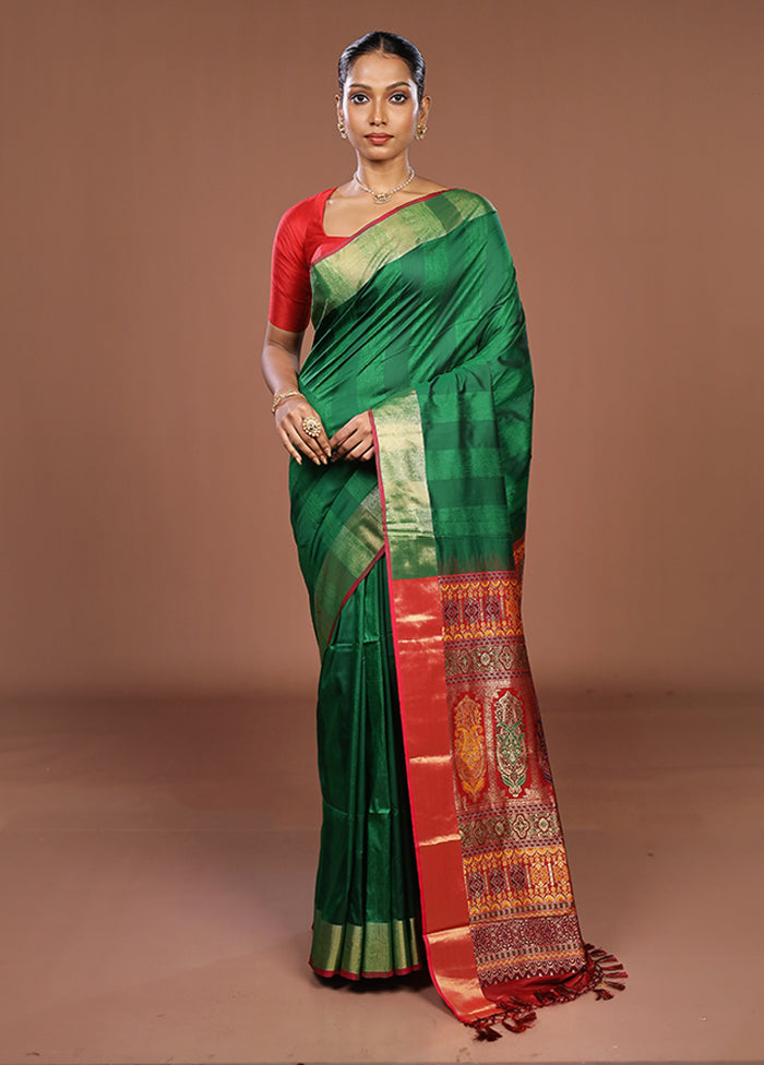 Green Dupion Silk Saree With Blouse Piece