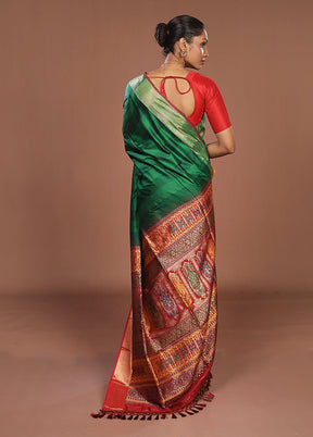 Green Dupion Silk Saree With Blouse Piece