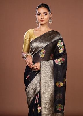 Black Dupion Silk Saree With Blouse Piece