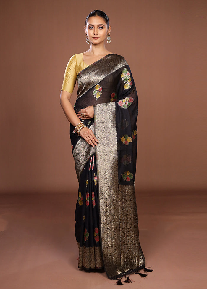 Black Dupion Silk Saree With Blouse Piece