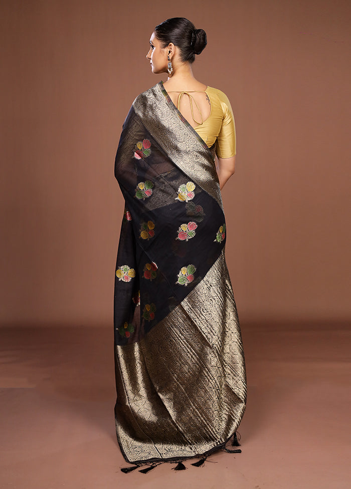Black Dupion Silk Saree With Blouse Piece