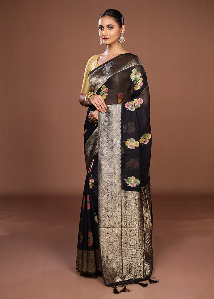 Black Dupion Silk Saree With Blouse Piece