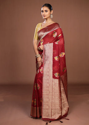 Maroon Dupion Silk Saree With Blouse Piece