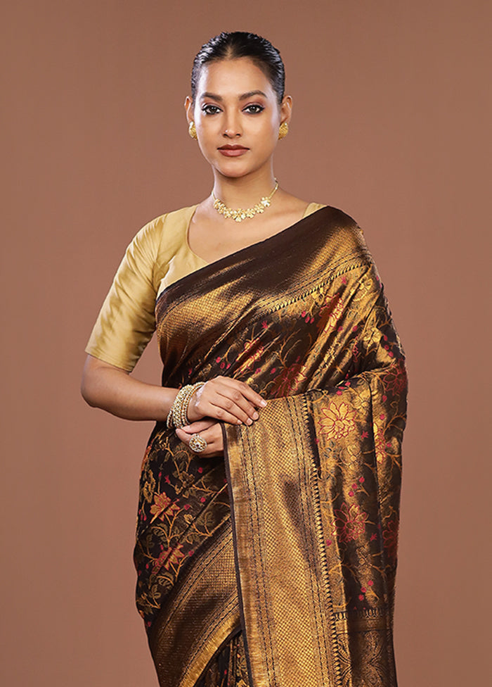Black Dupion Silk Saree With Blouse Piece