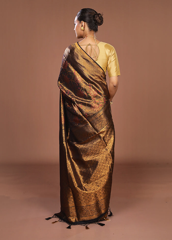 Black Dupion Silk Saree With Blouse Piece