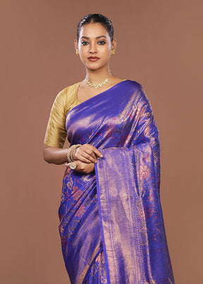 Blue Dupion Silk Saree With Blouse Piece