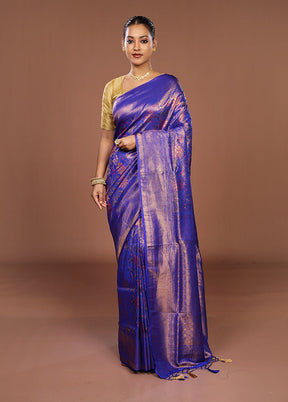 Blue Dupion Silk Saree With Blouse Piece