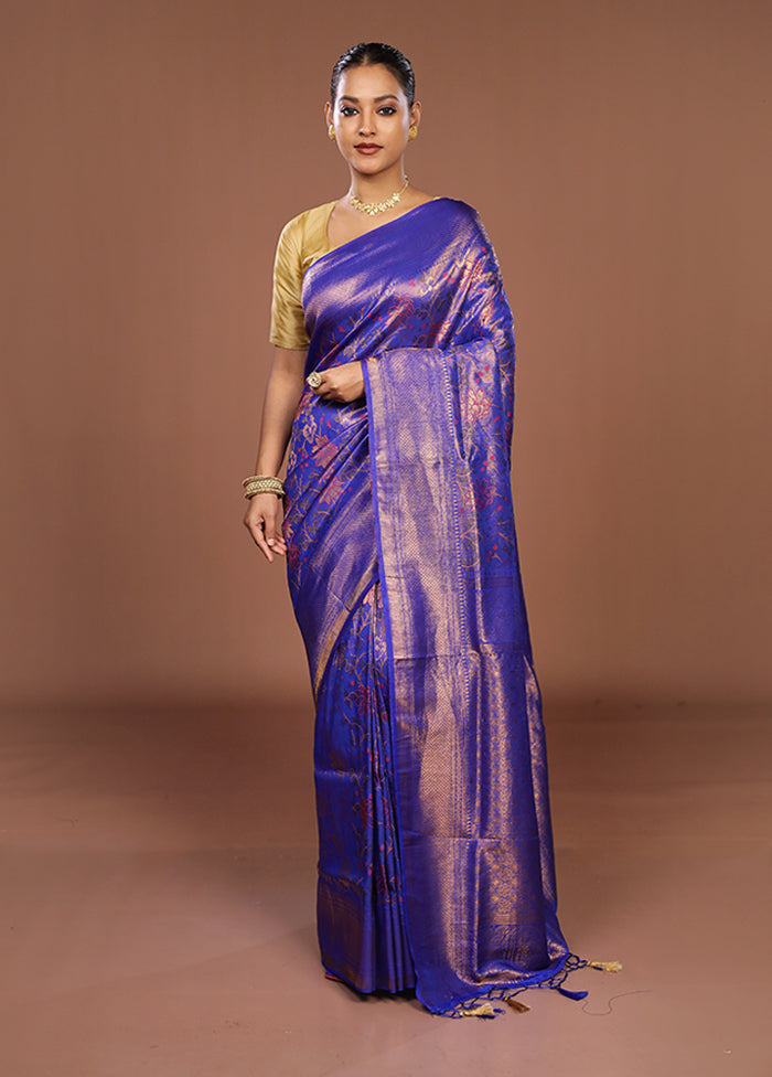 Blue Dupion Silk Saree With Blouse Piece