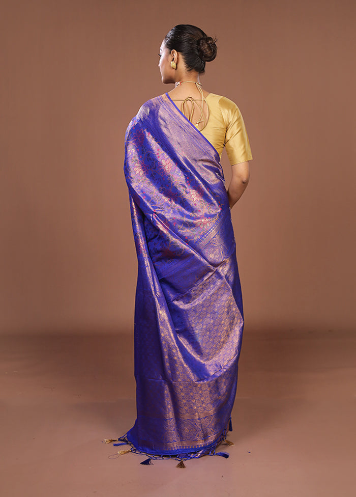 Blue Dupion Silk Saree With Blouse Piece