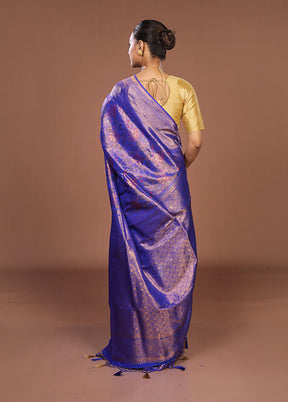 Blue Dupion Silk Saree With Blouse Piece