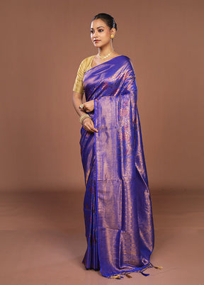 Blue Dupion Silk Saree With Blouse Piece