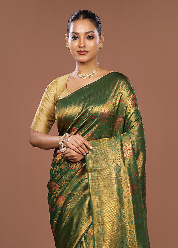 Green Dupion Silk Saree With Blouse Piece
