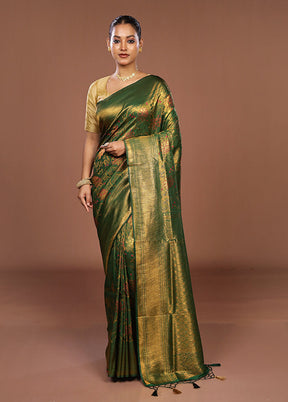 Green Dupion Silk Saree With Blouse Piece
