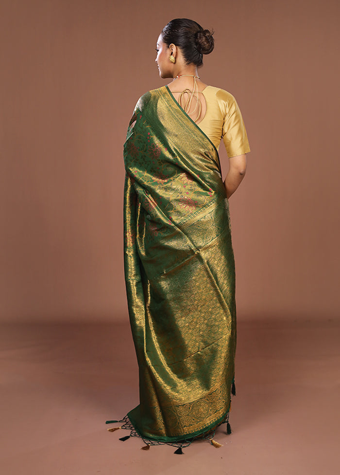 Green Dupion Silk Saree With Blouse Piece