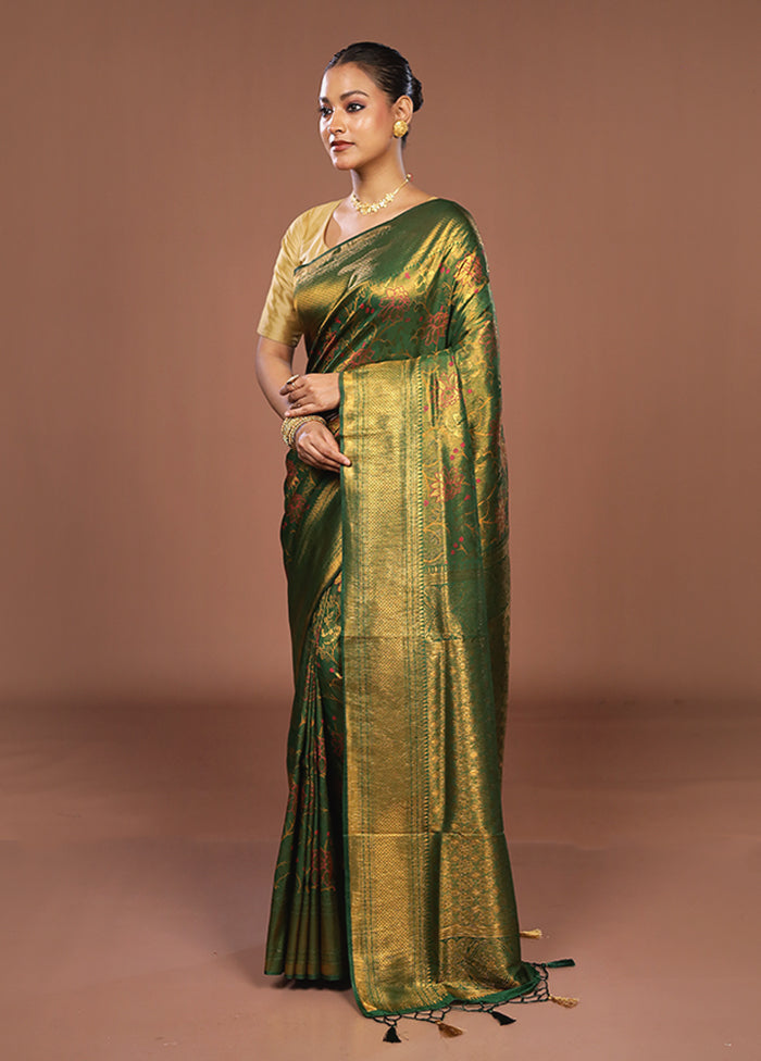 Green Dupion Silk Saree With Blouse Piece
