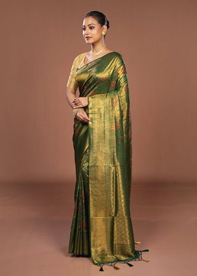 Green Dupion Silk Saree With Blouse Piece