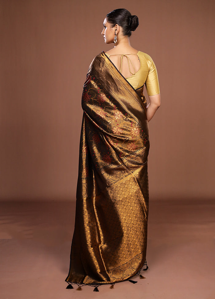 Black Dupion Silk Saree With Blouse Piece