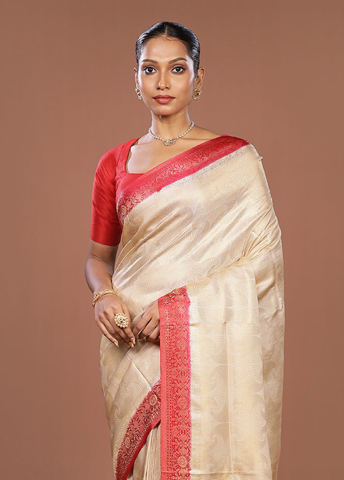 Cream Dupion Silk Saree With Blouse Piece