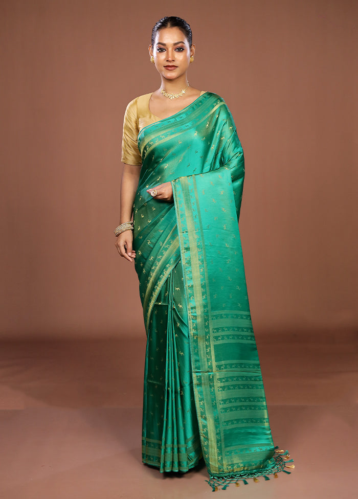 Green Dupion Silk Saree With Blouse Piece