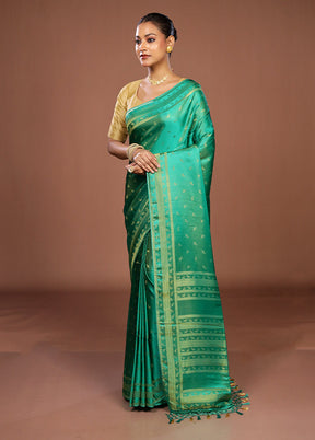 Green Dupion Silk Saree With Blouse Piece