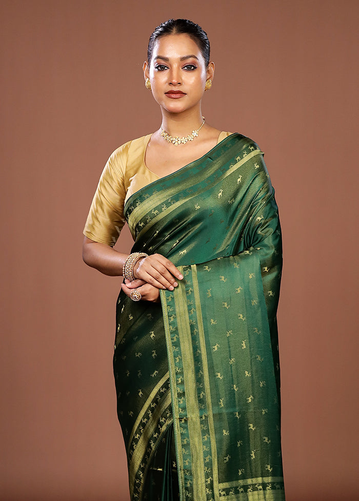 Green Dupion Silk Saree With Blouse Piece
