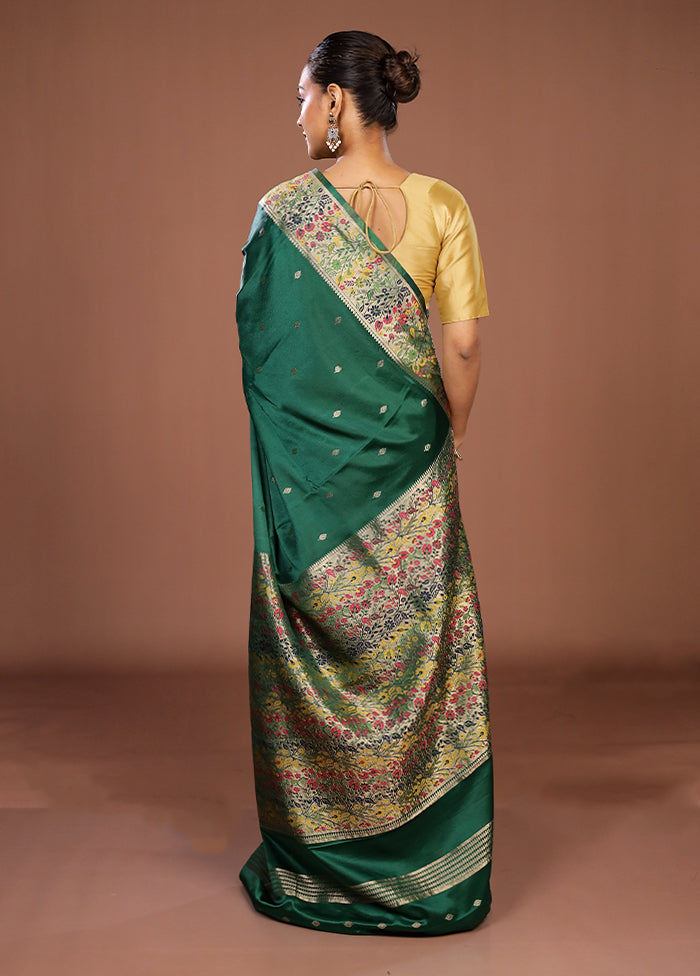 Green Dupion Silk Saree With Blouse Piece
