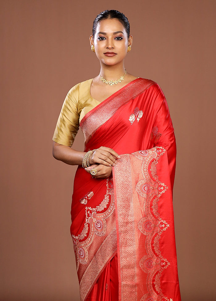 Red Dupion Silk Saree With Blouse Piece
