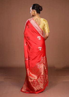 Red Dupion Silk Saree With Blouse Piece