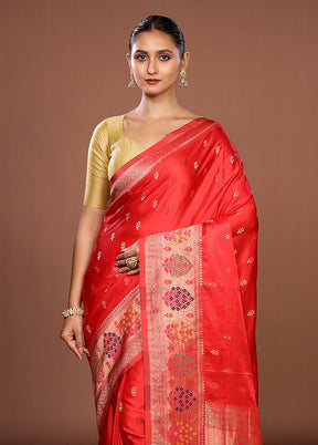 Red Dupion Silk Saree With Blouse Piece