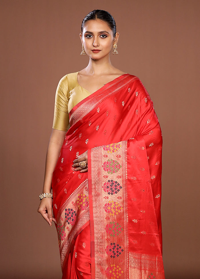 Red Dupion Silk Saree With Blouse Piece