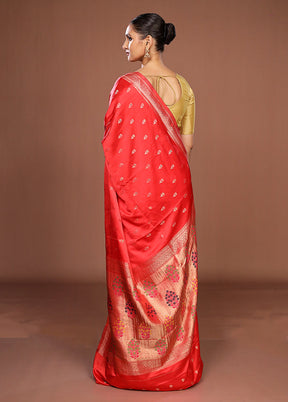 Red Dupion Silk Saree With Blouse Piece