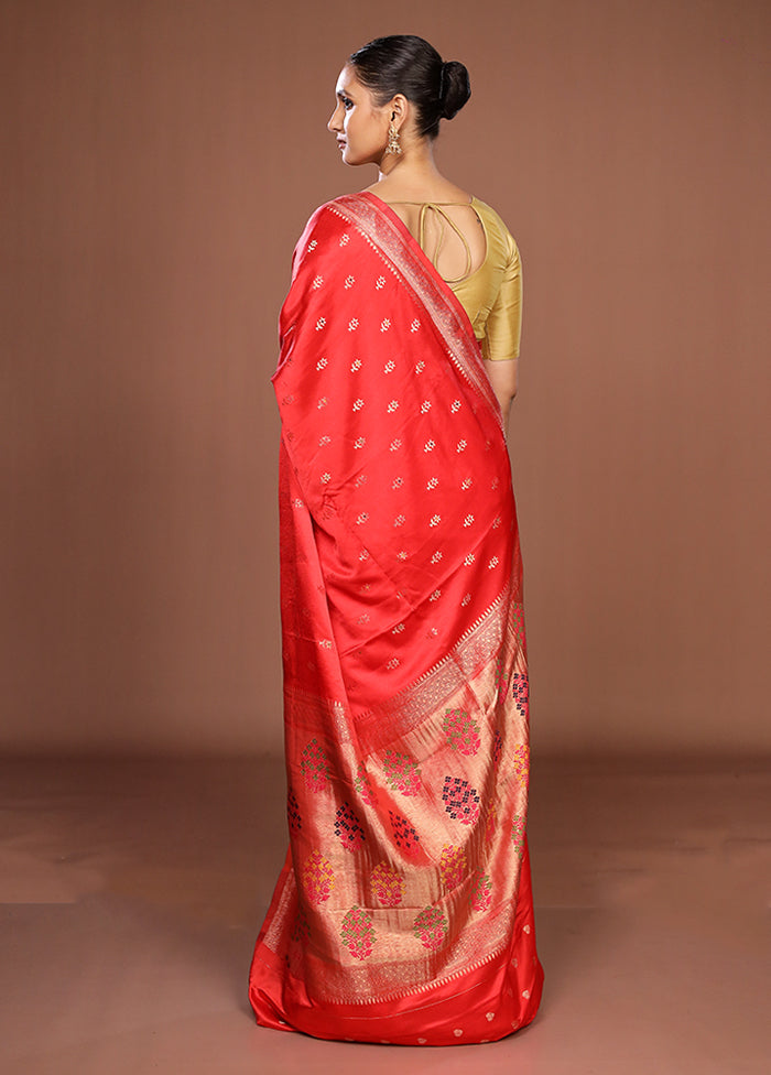 Red Dupion Silk Saree With Blouse Piece