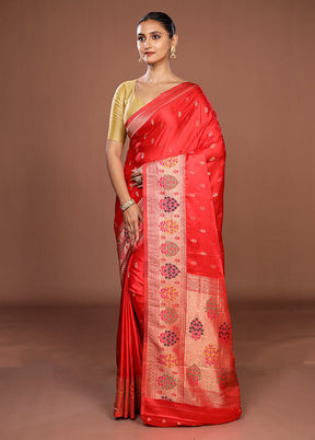 Red Dupion Silk Saree With Blouse Piece